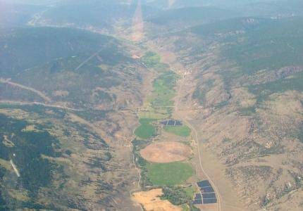 Aerial View of Carquile (Lower Hat Creek), Bonaparte River Valley along Hwy 97 N. of Cache Creek. Photo by Kat
