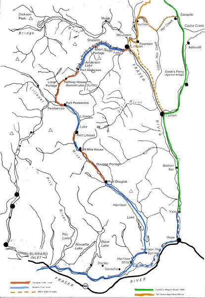 Douglas Road / Lakes Route sketch by Irene Edwards ; colours added by me for Wikipedia