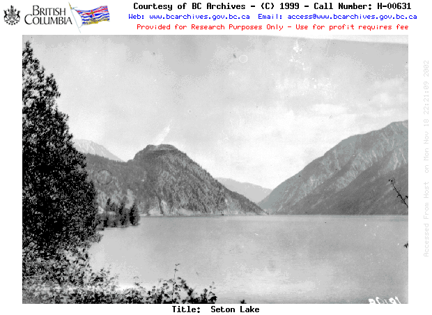 BC Archives # H-00631, Anderson Lake from near D'Arcy (Archives caption says Seton Lake)