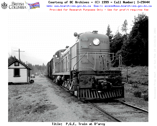 BC Archives # I-29044, PGE Train at D'Arcy