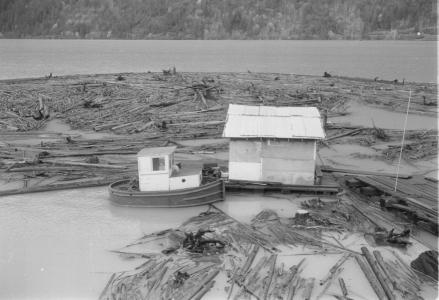 Log booms on Downton Lake, Lajoie Dam