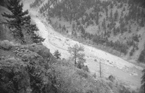 View of Bridge River Valley during flooding, late 1950s