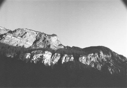 Cliffs of Nkoomptch viewed from Seton Creek at sunset