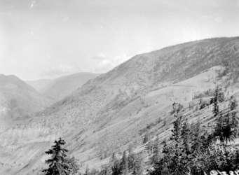 BC Archives # H-00643, Along the PGE Line near Pavilion (Moran area), 1918, photo Walter Wesley Baer