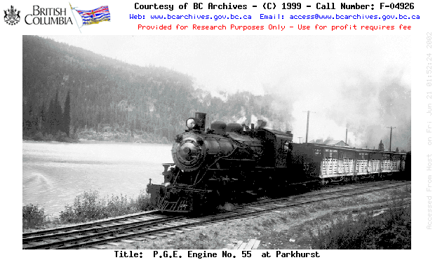 BC Archives # F-04926, PGE Engine No. 55 at Parkhurst (Green Lake)