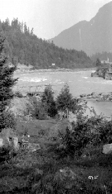 Skookumchuck R. (Lillooet R.) looking E. 18 Mi. Douglas Wagon Rd. nr. Pemberton, 1913, BC Forest Service Photo