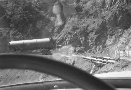 Truck on Mission Mtn switchbacks, 1950s