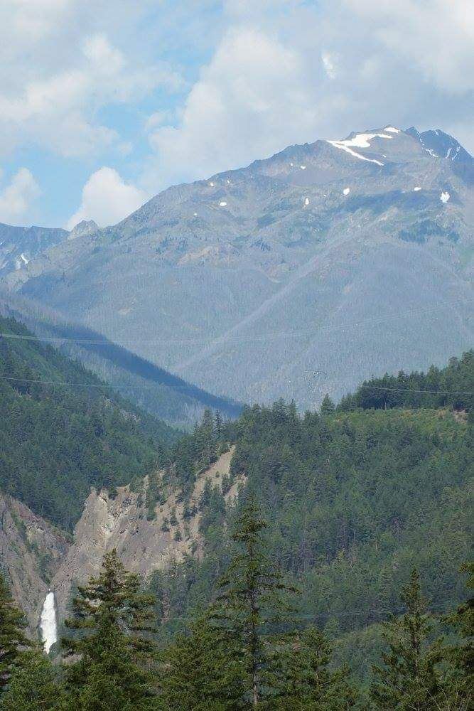 Whitecap Falls & Nosebag Mountan as seen from Spider Creek area